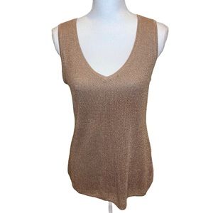 White House Black Market Metallic Gold V Neck Sleeveless Top